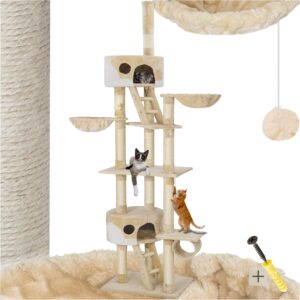 tectake® Arbre à Chat XXL Griffoir pour Chats en sisal 243-260 cm, Maison Chat Interieur J