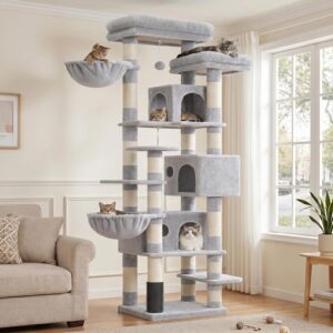 Hey-brother Arbre à Chat XXL, Arbre pour Chats Multi-Niveaux de 188 cm de Haut, équipé de 
