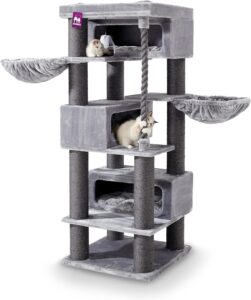 Petrebels Arbre à Chat Geant XXL Turnpike 200 Gris, 76 x 76 x 200 cm, avec poteaux de 15 c