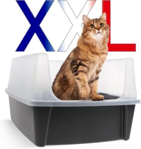 Iris Ohyama Bac Litière pour Chat XXL, Maison de Toilette, Gris, Rebords Amovibles, Anti-Fuite, pour Grand Chat, Deux Chats, Maine Coon, sans BPA - CLH-XL